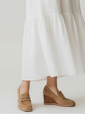 Sanctuary Cadence Penny Loafer Wedge Leather Wedge in Acorn Tan 6.5 NEW